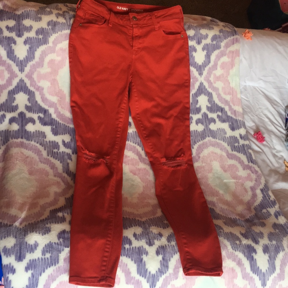 Old navy rockstar red distressed jean